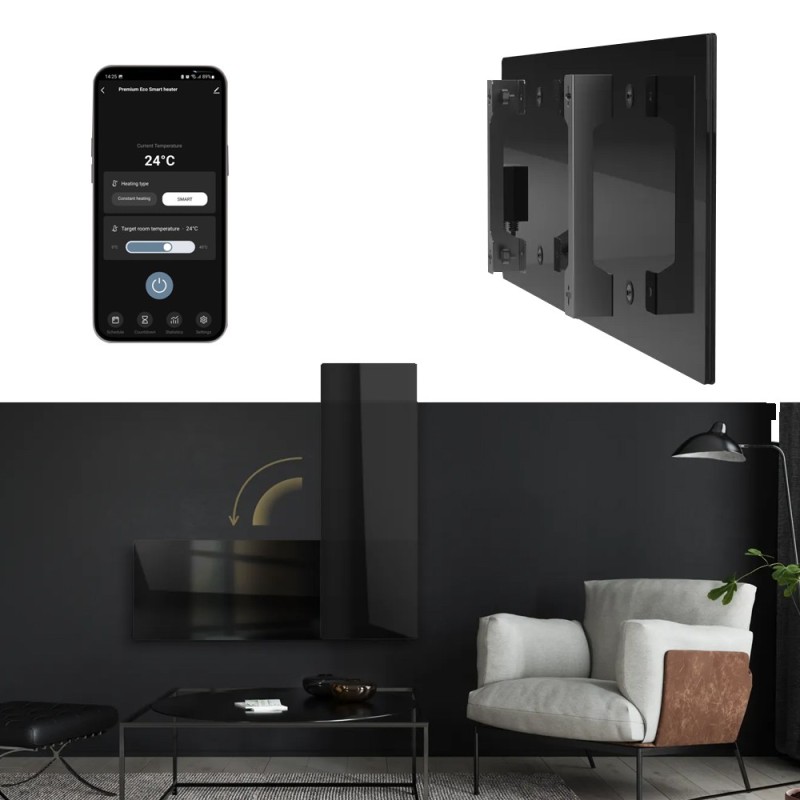 AENO Smart LED Wifi Black Glass Infrared Reversible Panel Heater 700W