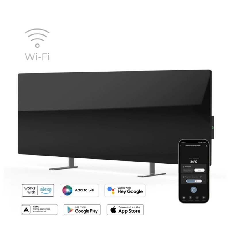 AENO Smart LED Wifi Black Glass Infrared Reversible Panel Heater 700W