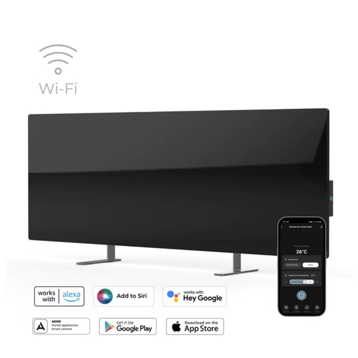 AENO Smart LED Wifi Black Glass Infrared Reversible Panel Heater 700W