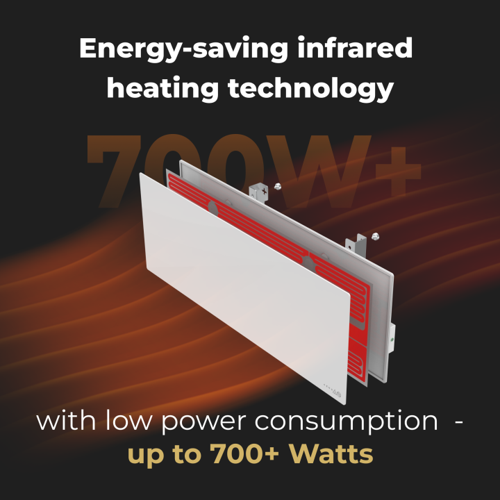 AENO Smart LED Wifi Black Glass Infrared Reversible Panel Heater 700W
