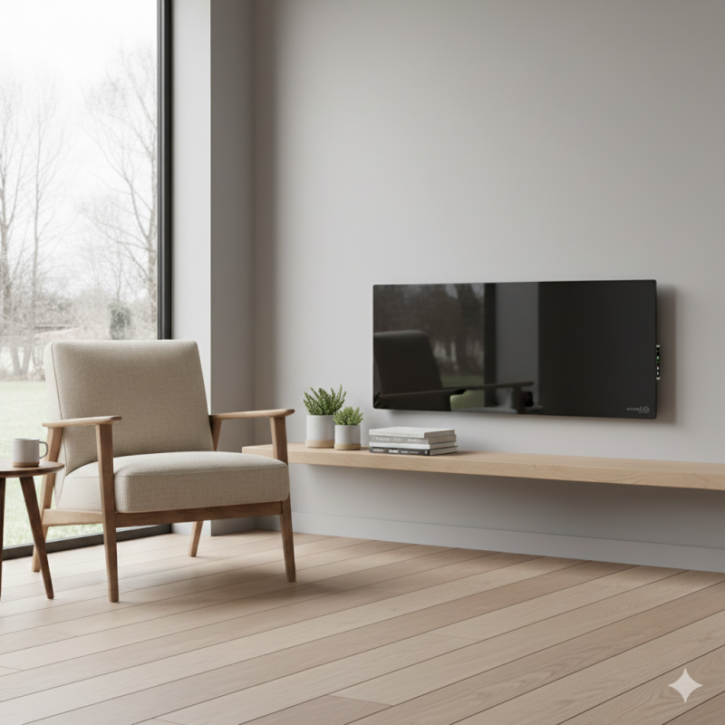 AENO Smart LED Wifi Black Glass Infrared Reversible Panel Heater 700W
