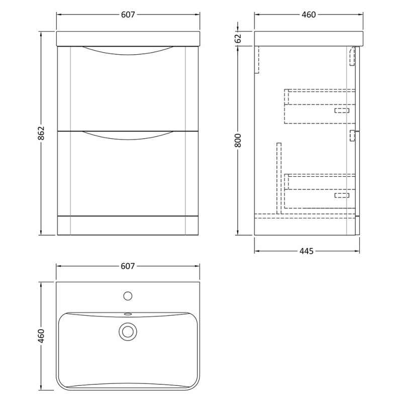 Lunar 600mm Freestanding Drawer Vanity Units