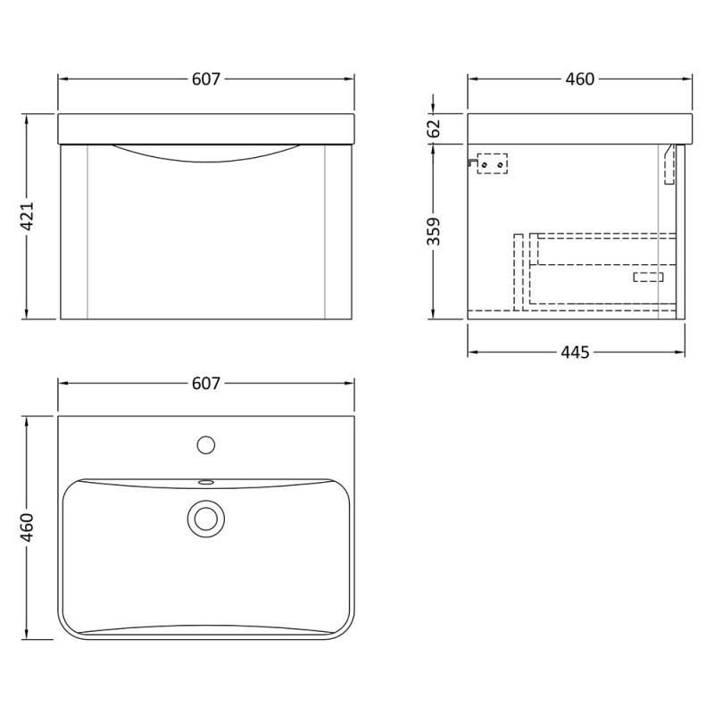 Lunar 600mm Wall Hung Drawer Vanity Units
