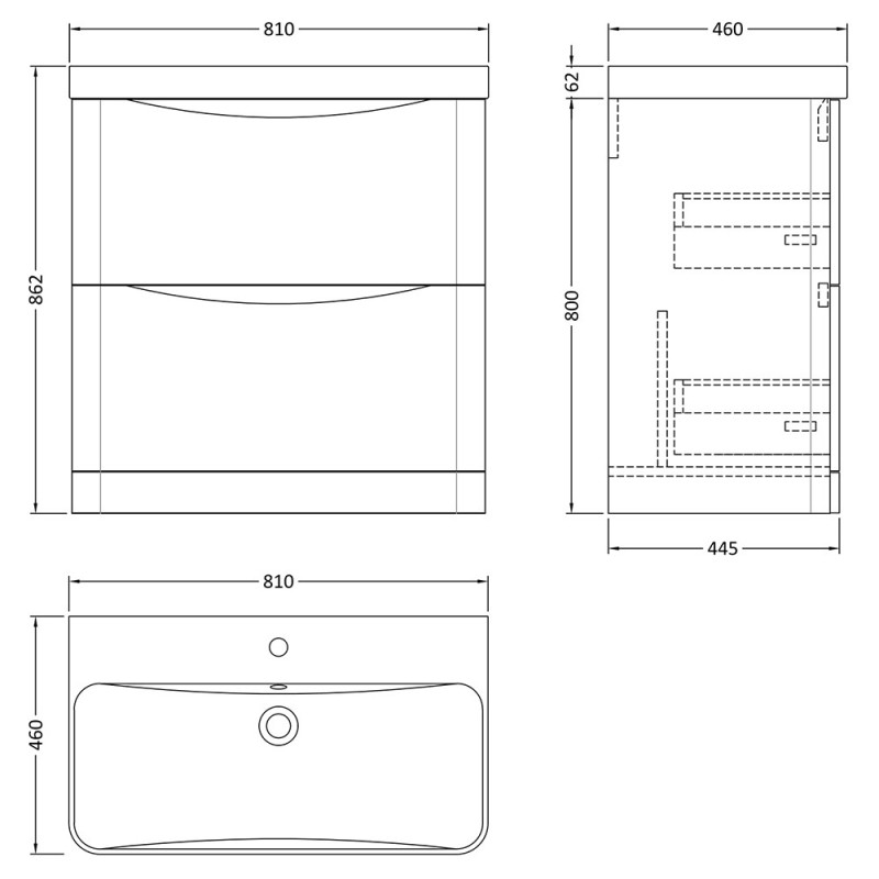 Lunar 800mm Freestanding Drawer Vanity Units