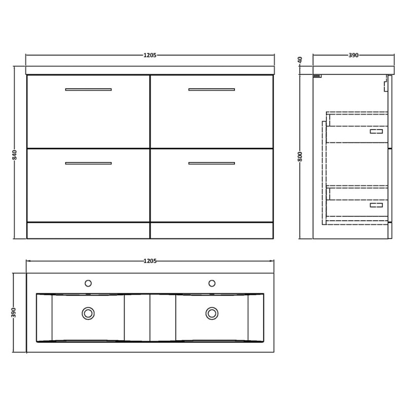 Arno 1200mm Freestanding Double Drawer Double Sink Vanity Units