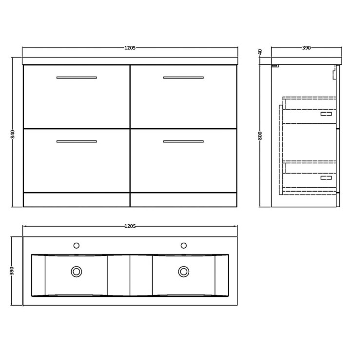 Arno 1200mm Freestanding Double Drawer Double Sink Vanity Units