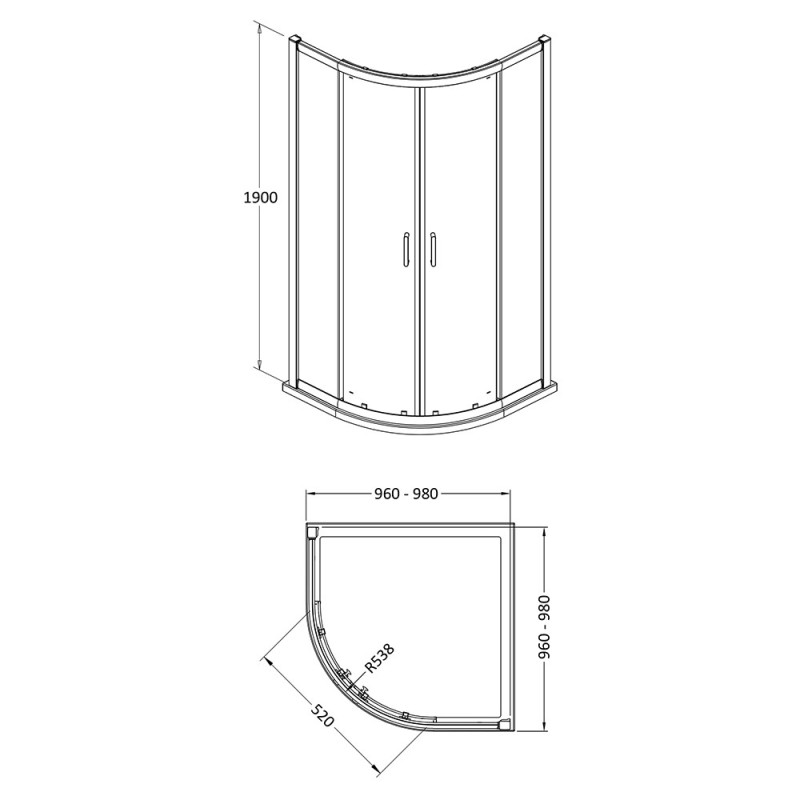 Chrome Lucie 8mm Quadrant Shower Enclosures - 2 Sizes