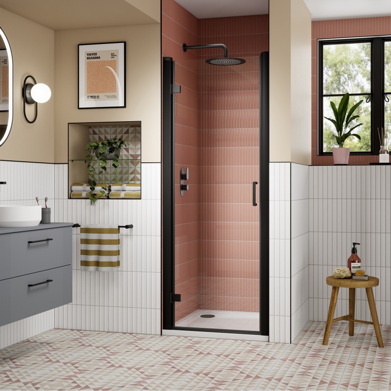 Matt Black Lucie 8mm Hinged Shower Doors 800mm or 900mm (w)