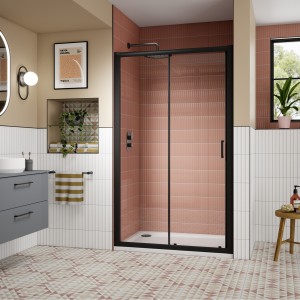 Matt Black Lucie 8mm Single Sliding Shower Doors 1200mm to 1700mm (w) - 3 Sizes