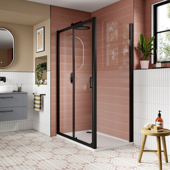 800mm to 1000mm (w) Lucie Black 8mm Side Panels for Shower Enclosures - 3 Sizes