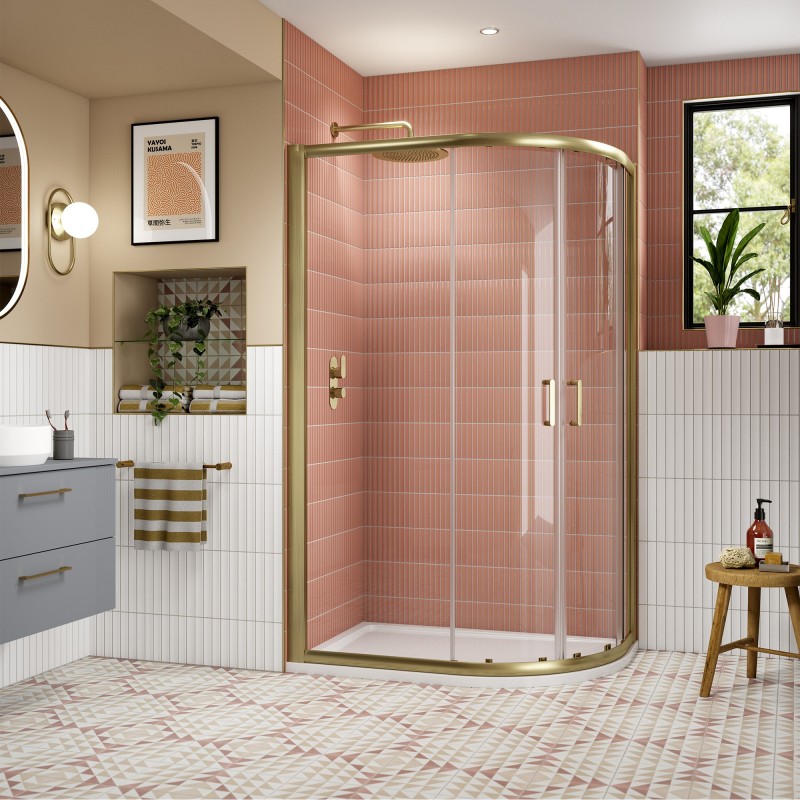 Brushed Brass Lucie 8mm Offset Quadrant Shower Enclosure - 1200mm (L) x 800mm (W)
