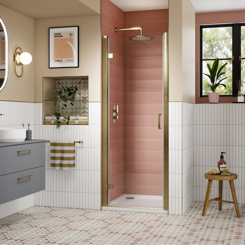 Brushed Brass Lucie 8mm Hinged Shower Doors 800mm or 900mm (w)