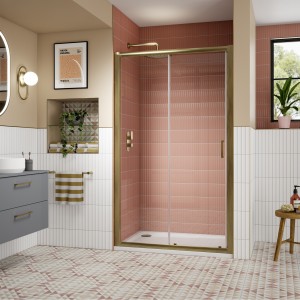 Brushed Brass Lucie 8mm Single Sliding Shower Doors 1200mm to 1700mm (w) - 3 Sizes