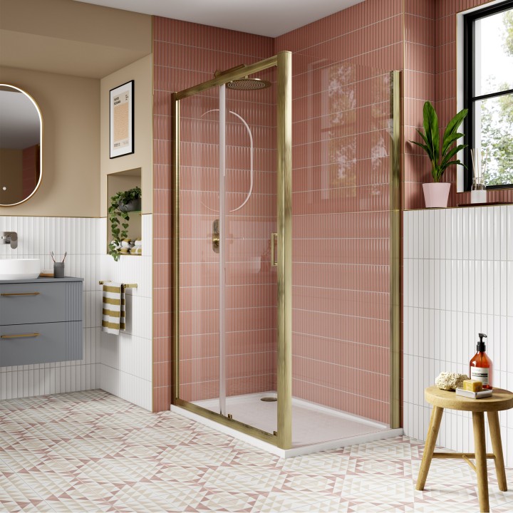 800mm to 1000mm (w) Lucie Brushed Brass 8mm Side Panels for Shower Enclosures - 3 Sizes