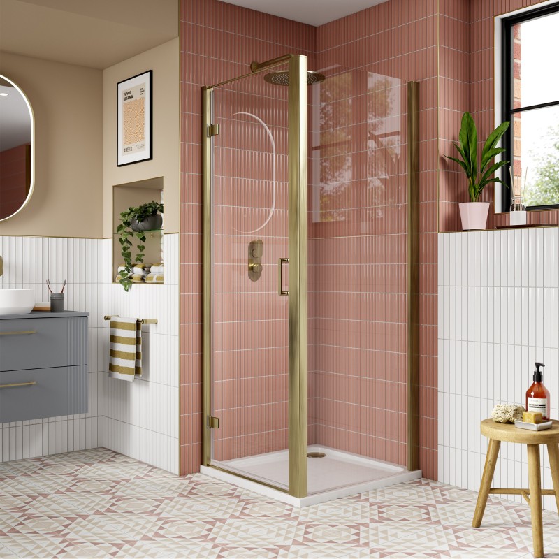 Brushed Brass Lucie 8mm Hinged Shower Doors 800mm or 900mm (w)
