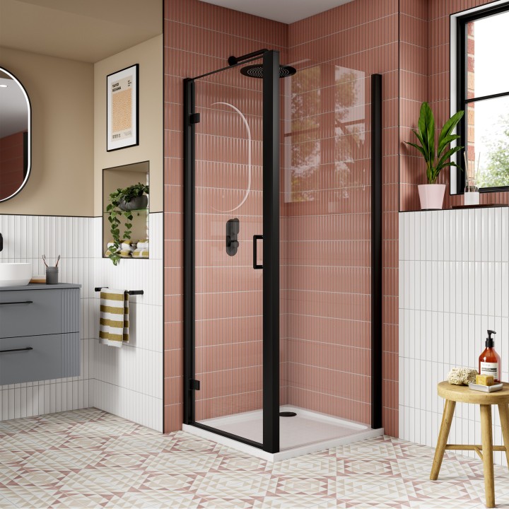 Matt Black Lucie 8mm Hinged Shower Doors 800mm or 900mm (w)