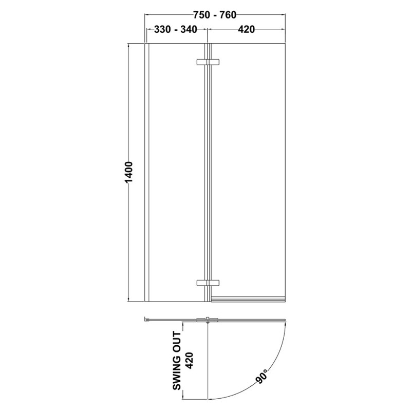 Chrome Square Hinged Shower Bath Screen 760mm(w) x 1400mm(h) - 5mm Glass Chrome Square Hinged Shower Bath Screen 760mm(w) x 1400mm(h) - 5mm Glass