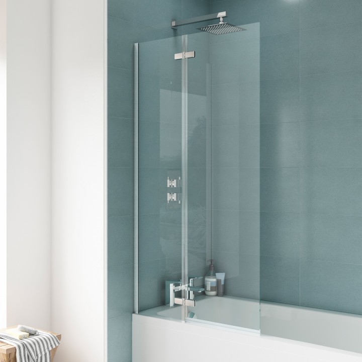 Chrome Square Fixed Bath Screen with Large Hinged Panel 750mm(w) x 1400mm(h) - 5mm Glass