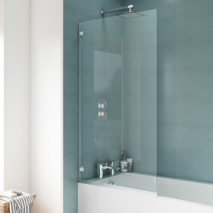 Chrome Square Hinged Bath Screen 782mm(w) x 1410mm(h) - 5mm Glass