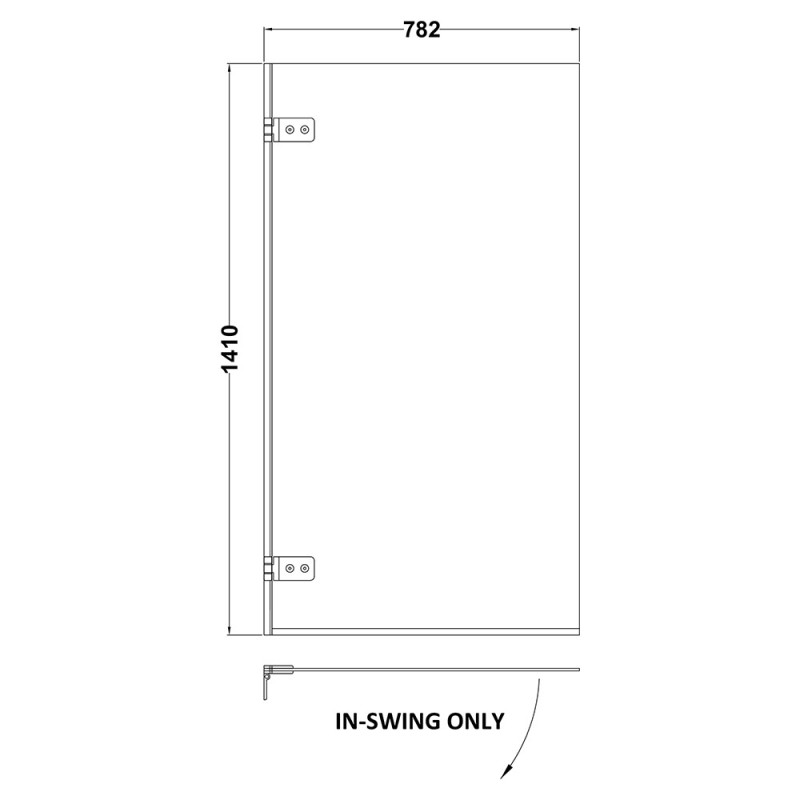 Chrome Square Hinged Bath Screen 782mm(w) x 1410mm(h) - 5mm Glass