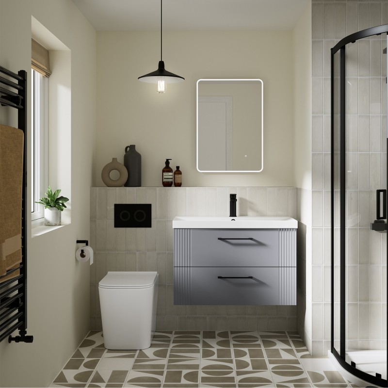 Orlen Rimless Back To Wall Toilet Pan & Soft Close Seat - Insitu