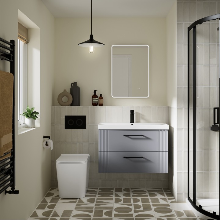 Orlen Rimless Back To Wall Toilet Pan & Soft Close Seat - Insitu