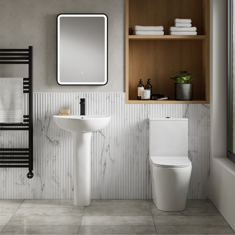 Fenton Rimless Close Coupled Open Back Toilet & Slim Soft Close Seat