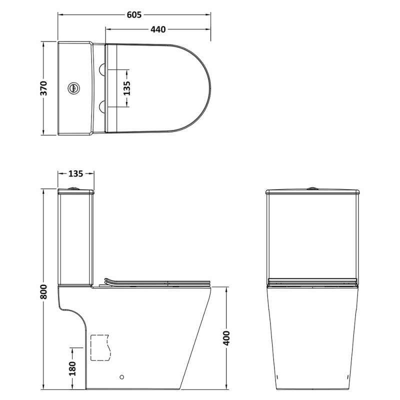 Fenton Rimless Close Coupled Open Back Toilet & Slim Soft Close Seat