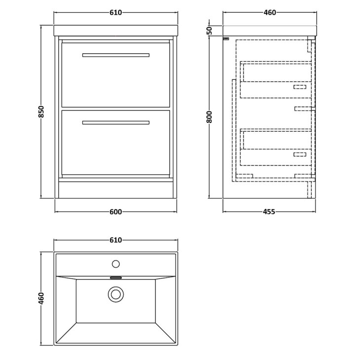 Lille 600mm Freestanding Double Drawer Vanity Units