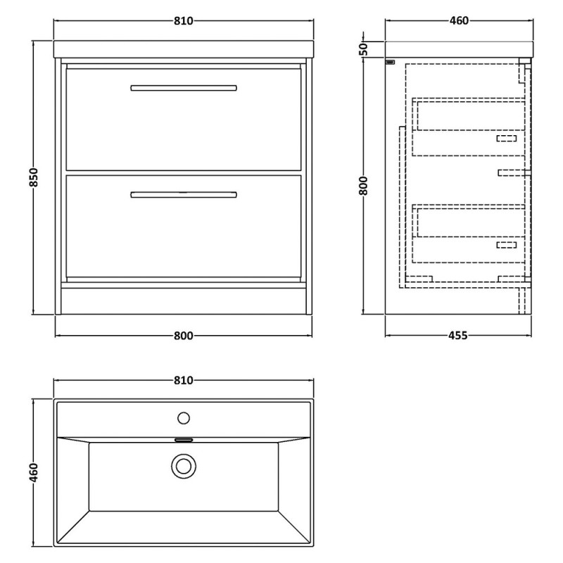 Lille 800mm Freestanding Double Drawer Vanity Units