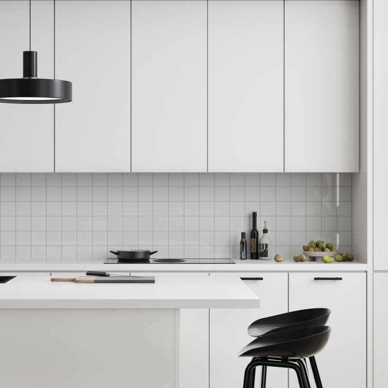 Denver White Kitchen Splashback Tile Effect - Fibo - 10x10cm Square Tiles
