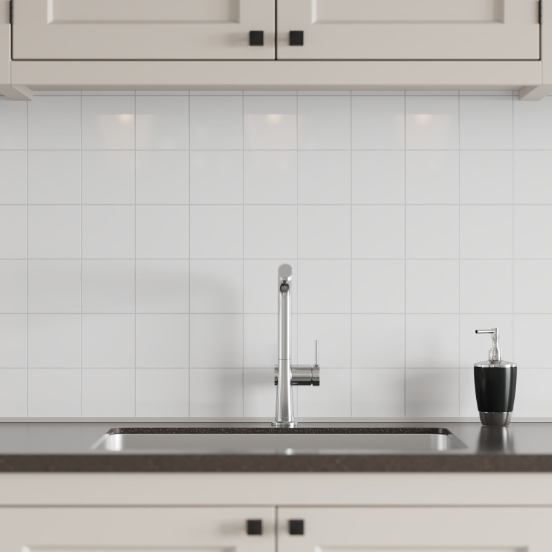 Denver White Kitchen Splashback Tile Effect - Fibo - 10x10cm Square Tiles