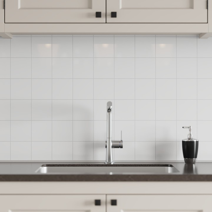 Denver White Kitchen Splashback Tile Effect - Fibo - 10x10cm Square Tiles