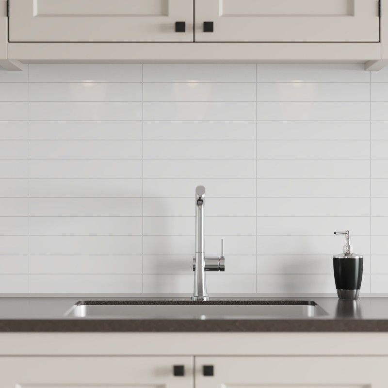 Denver White Kitchen Splashback Tile Effect - Fibo - 30x5cm Rectangular Tiles