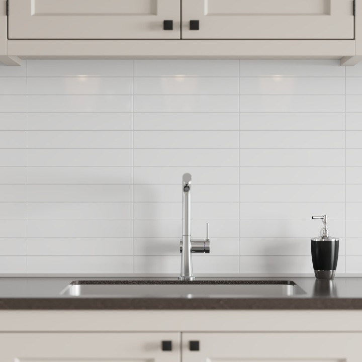 Denver White Kitchen Splashback Tile Effect - Fibo - 30x5cm Rectangular Tiles