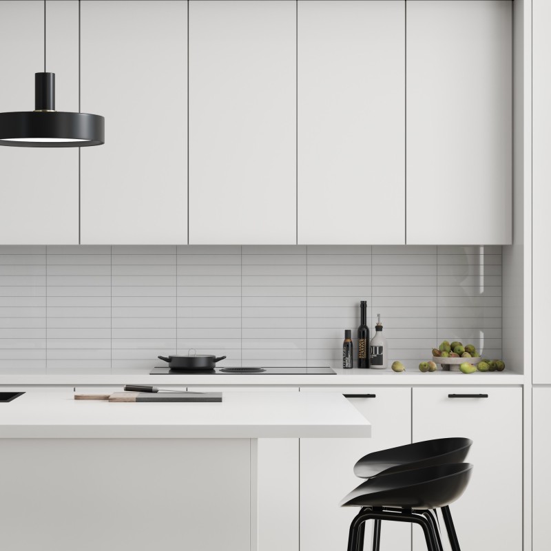 Denver White Kitchen Splashback Tile Effect - Fibo - 30x5cm Rectangular Tiles