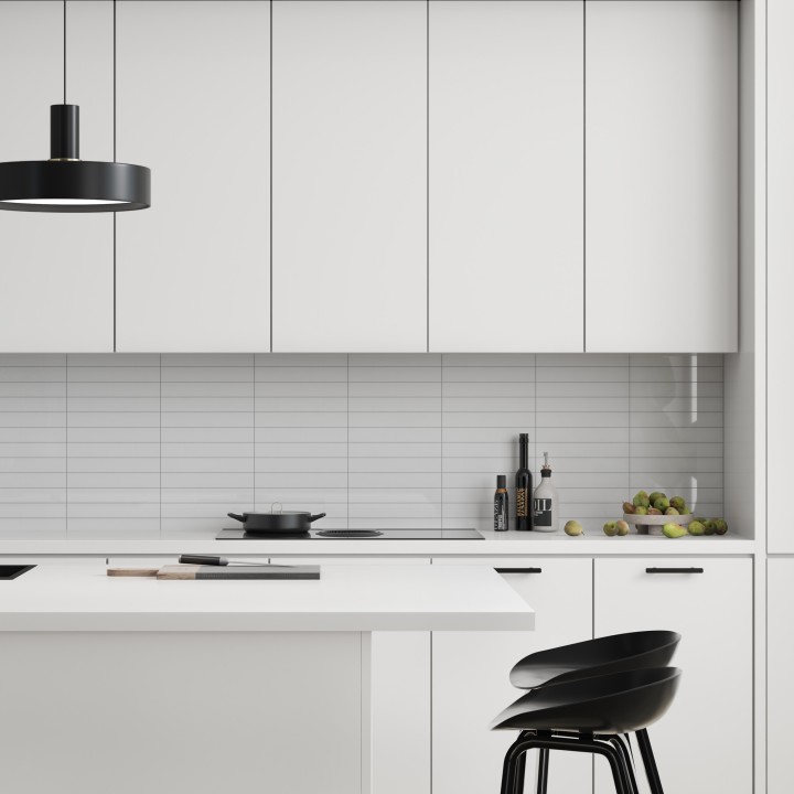 Denver White Kitchen Splashback Tile Effect - Fibo - 30x5cm Rectangular Tiles