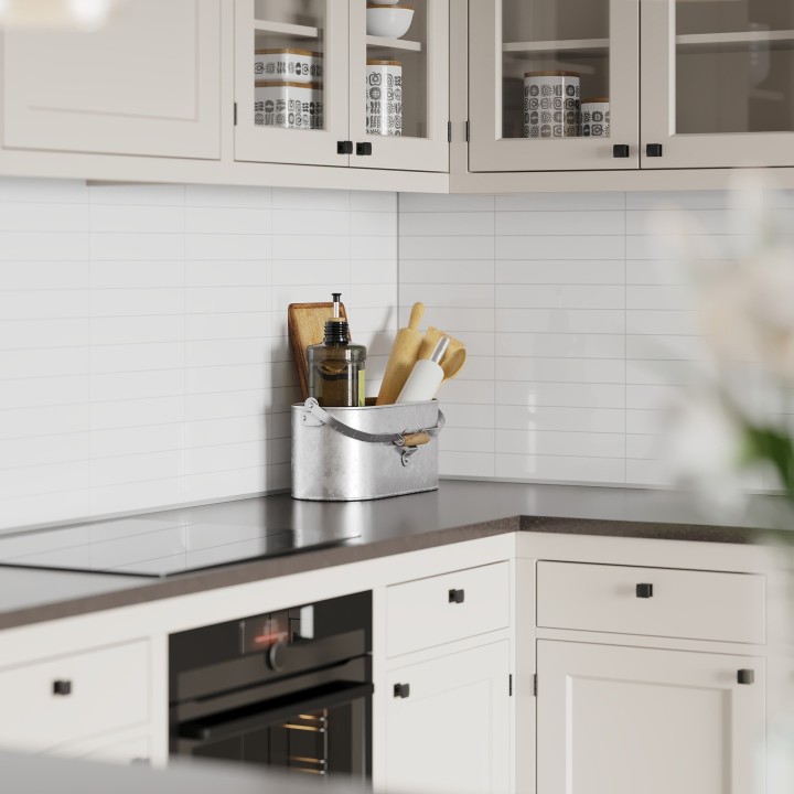 Denver White Kitchen Splashback Tile Effect - Fibo - 30x5cm Rectangular Tiles
