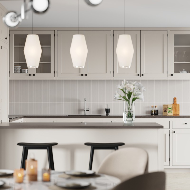 Warm Grey Kitchen Splashback Tile Effect - Fibo - 4x20cm Vertical Tiles