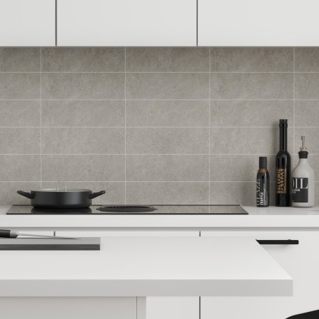 Grey Sahara Kitchen Splashback Tile Effect - Fibo - 10x30cm Rectangular Tiles