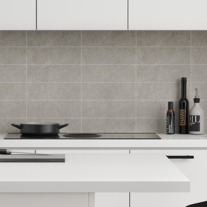 Grey Sahara Kitchen Splashback Tile Effect - Fibo - 10x30cm Rectangular Tiles