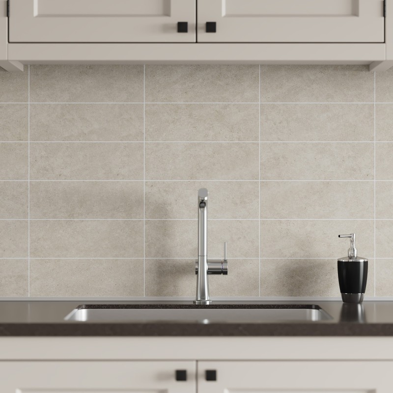 Grey Sahara Kitchen Splashback Tile Effect - Fibo - 10x30cm Rectangular Tiles