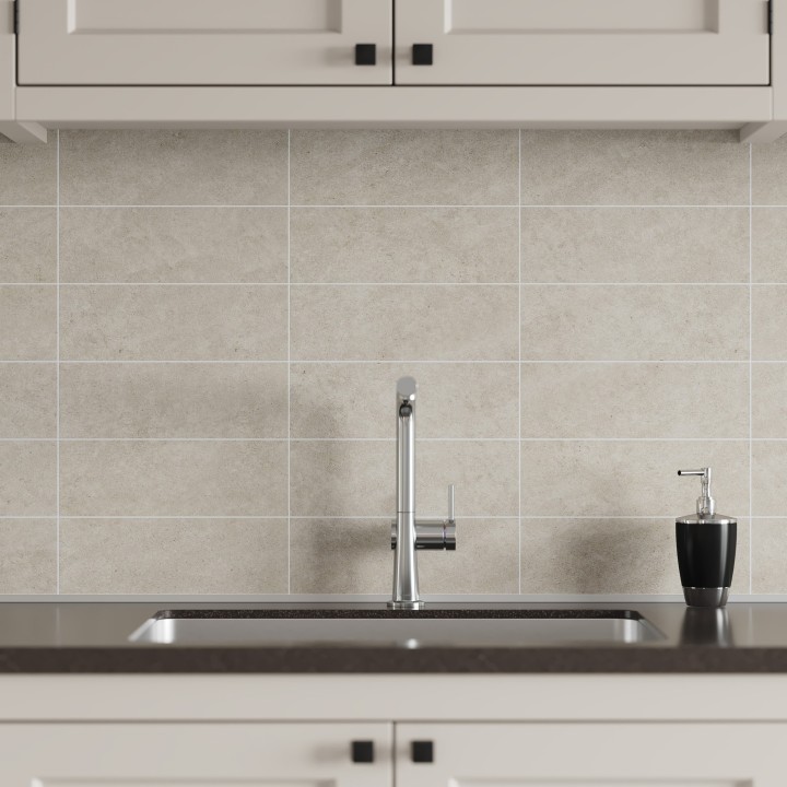 Grey Sahara Kitchen Splashback Tile Effect - Fibo - 10x30cm Rectangular Tiles