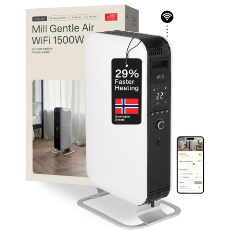 1500W Mill WIFI Designer Electric Oil-Filled Vertical Free Standing Heater - 344mm(w) x 660mm(h)