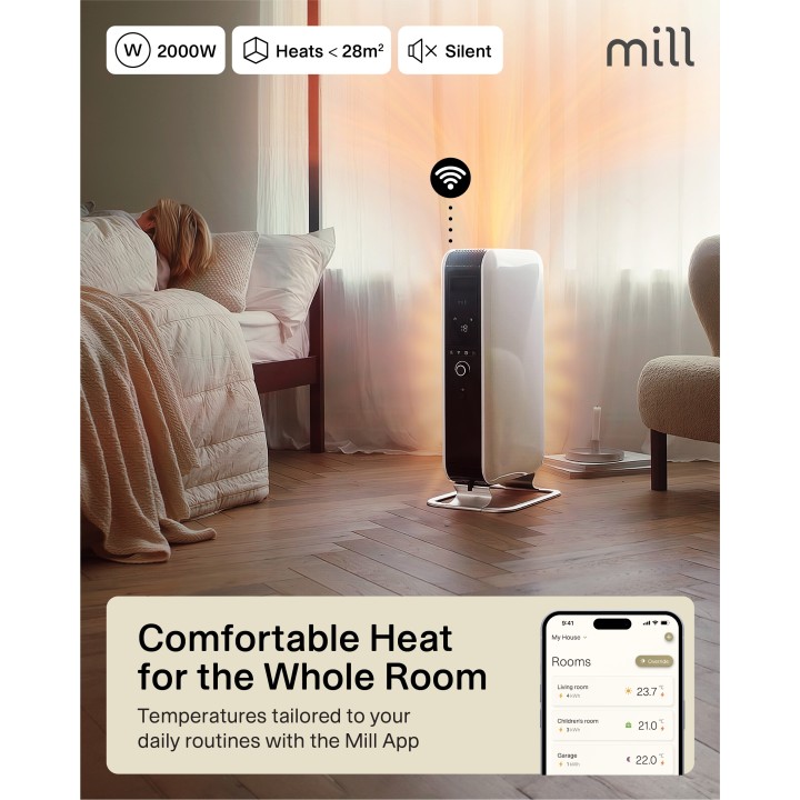 2000W WIFI Enabled Mill Electric Oil-Filled Vertical Free Standing Heater