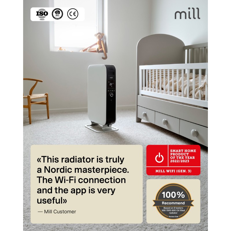 2000W WIFI Enabled Mill Electric Oil-Filled Vertical Free Standing Heater