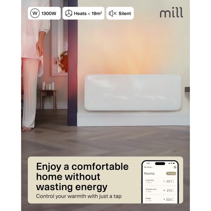1300W "Mill" Designer Electric WiFi Bluetooth Panel Heater