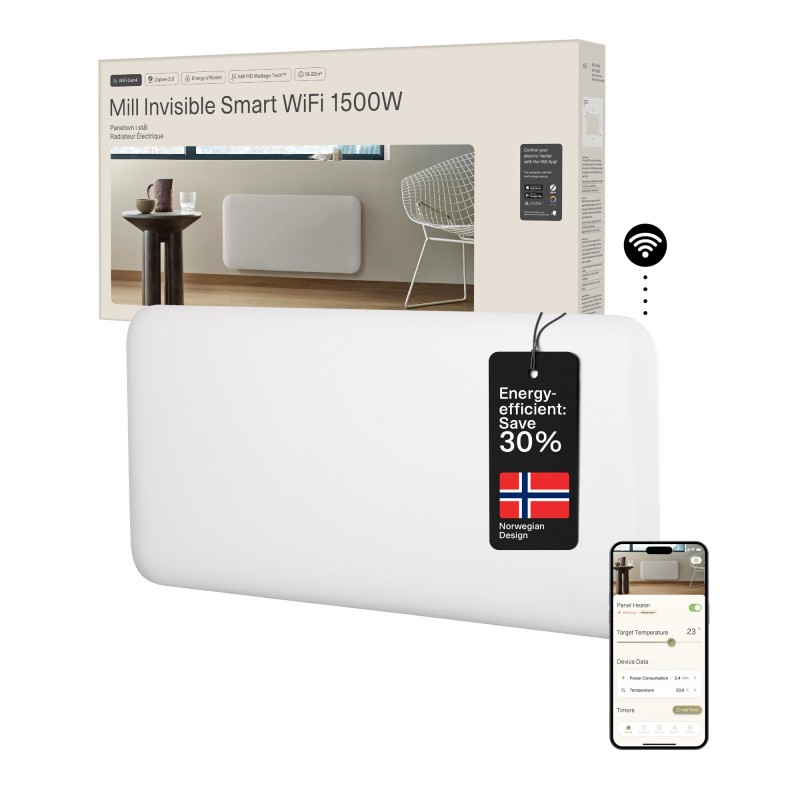 1500W "Mill" Designer Electric WiFi Bluetooth Panel Heater