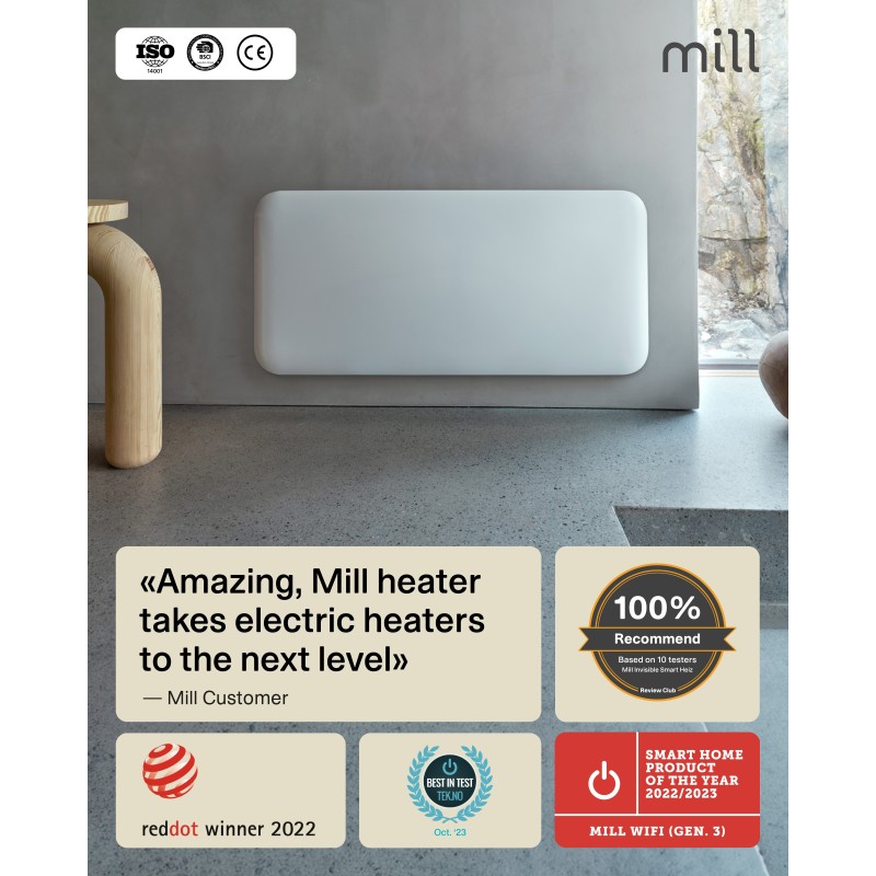1500W "Mill" Designer Electric WiFi Bluetooth Panel Heater
