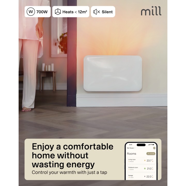 700W Mill Designer Electric WiFi White Panel Heater